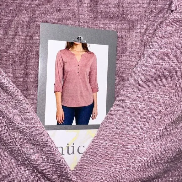 NWT Nuco Button V-Neck Elderberry Top Size L - Picture 5 of 6